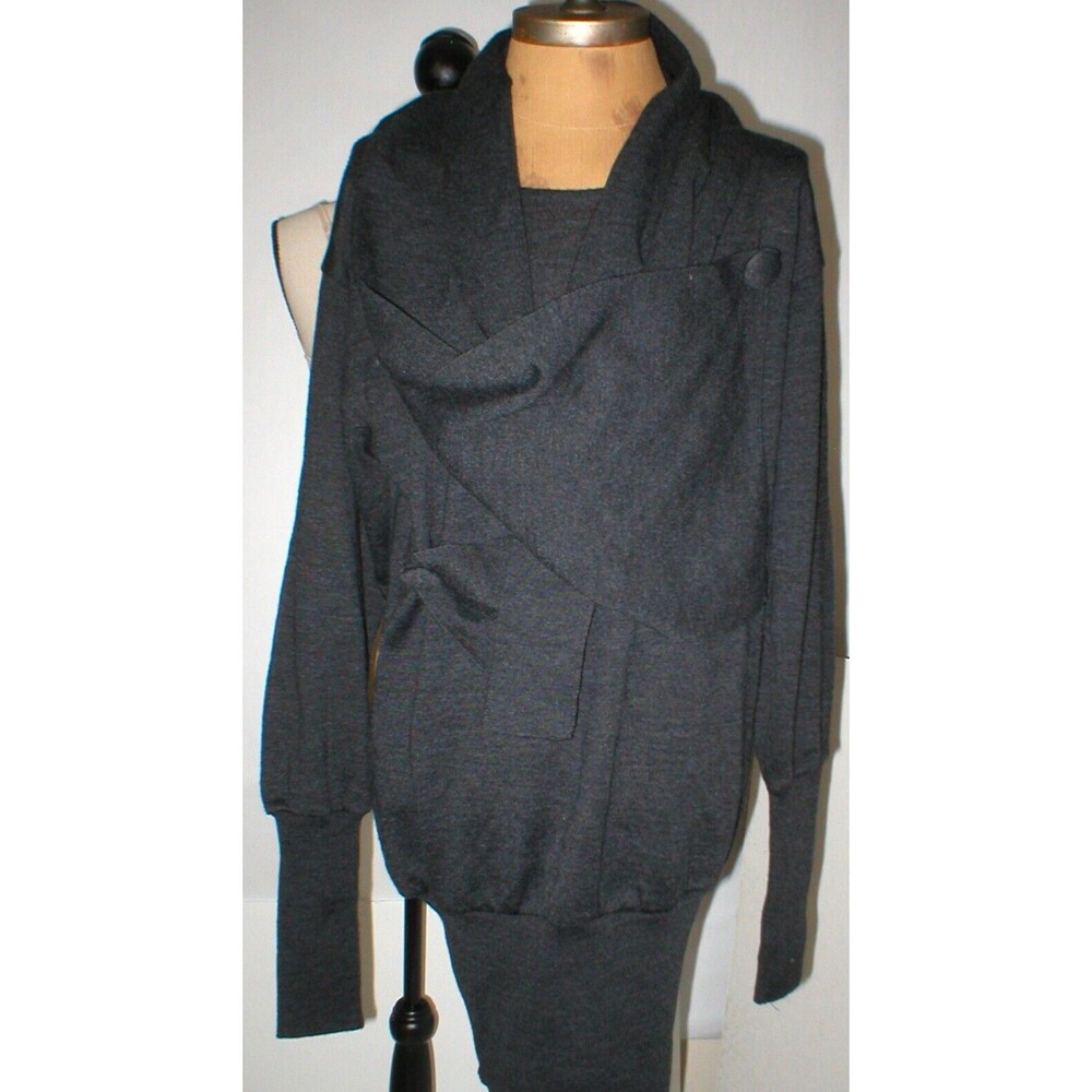 New Womens NWT 4 Italy Designer Dress Wool Long Sleeves 40 Paola Frani Dark Gray